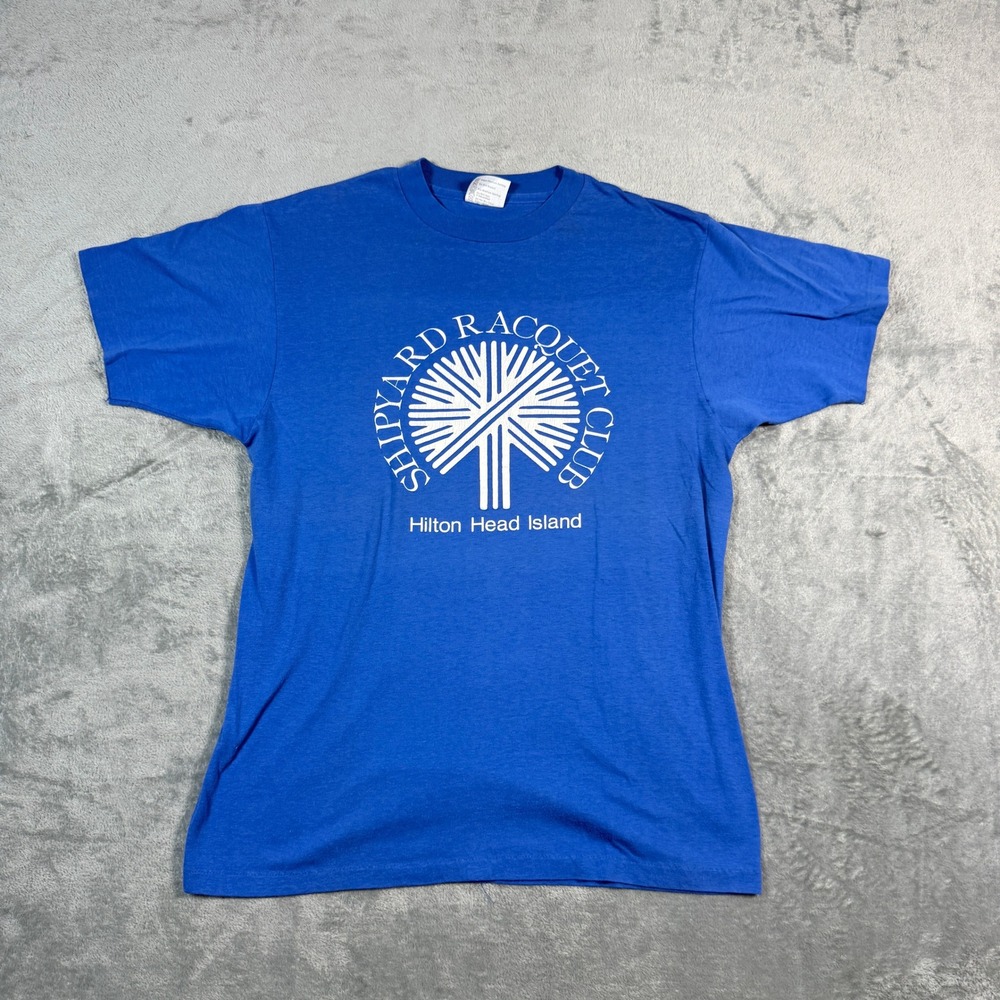 Vintage Hanes Mens L 80's T-Shirt Shipyard Racquet Club Hilton Head Island USA